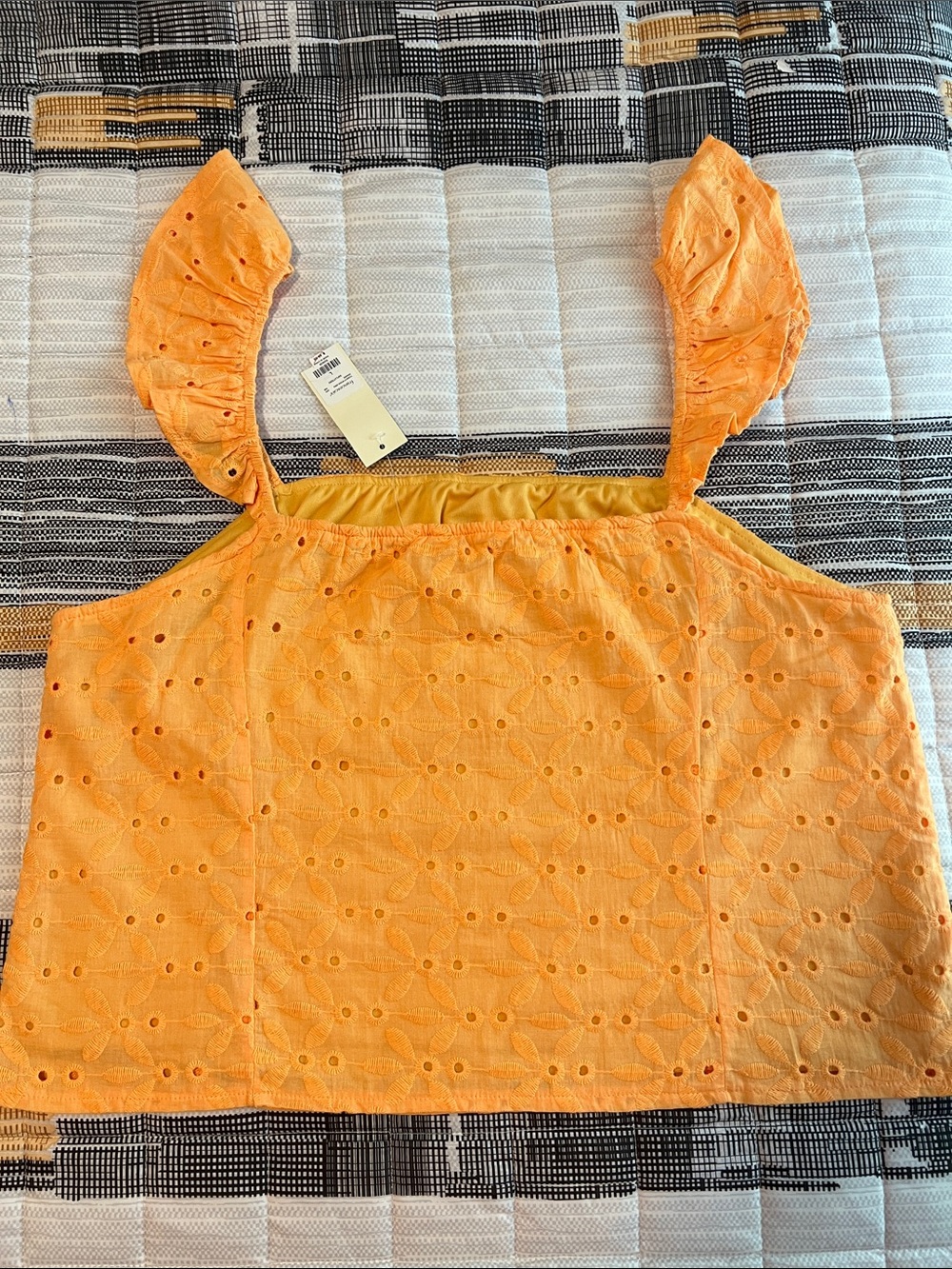 Francesca's Collections Bright Orange Eyelet Ruffle Strap Crop Top